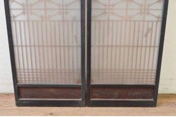 ビンテージ建具　両面ガラス　和モダンな雰囲気づくりにおすすめの書院戸2枚セット(窓、組子、引き戸、ガラス戸、ヴィンテージ)(R-068843)