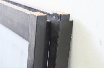 ビンテージ建具　両面ガラス　松・鶴の彫刻の入った書院戸2枚セット(引き戸、ガラス戸、窓、ヴィンテージ)(R-068844)