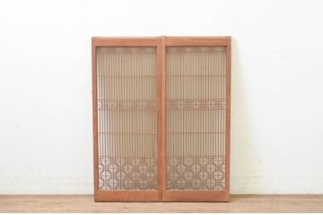 ビンテージ建具　片面ガラス　和モダンな空間を演出する組子入り書院戸2枚セット(引き戸、ガラス、ヴィンテージ)(R-068845)