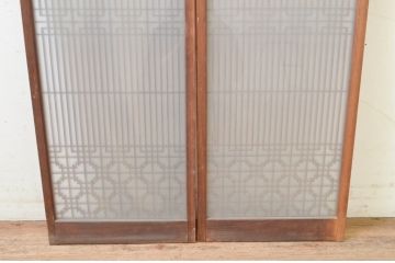 ビンテージ建具　片面ガラス　和モダンな空間を演出する組子入り書院戸2枚セット(引き戸、ガラス、ヴィンテージ)(R-068845)