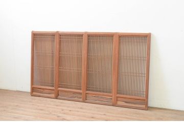 アンティーク建具　片面ガラス　上品な佇まいの腰板黒柿材入りの書院戸4枚セット(引き戸、ガラス戸、窓)(R-068846)