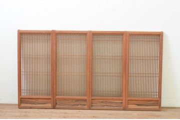 アンティーク建具　片面ガラス　上品な佇まいの腰板黒柿材入りの書院戸4枚セット(引き戸、ガラス戸、窓)(R-068846)
