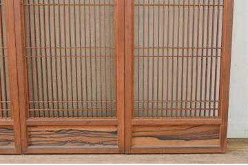 アンティーク建具　片面ガラス　上品な佇まいの腰板黒柿材入りの書院戸4枚セット(引き戸、ガラス戸、窓)(R-068846)