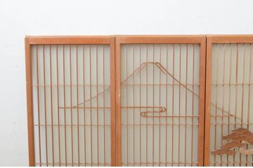 アンティーク建具　片面ガラス　山・松の彫刻入り書院戸4枚セット(窓、引き戸、ガラス戸)(R-068847)