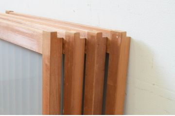 アンティーク建具　片面ガラス　山・松の彫刻入り書院戸4枚セット(窓、引き戸、ガラス戸)(R-068847)