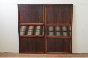 アンティーク建具　和モダンな空間作りにおすすめな格子帯戸2枚セット(引き戸、障子戸)(R-068851)
