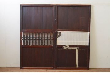 アンティーク建具　和モダンな空間作りにおすすめな格子帯戸2枚セット(引き戸、障子戸)(R-068851)