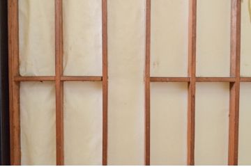 アンティーク建具　腰板欅(ケヤキ)材　和モダンな空間作りにおすすめな障子戸4枚セット(引き戸、格子戸、ガラス帯戸)(R-068853)