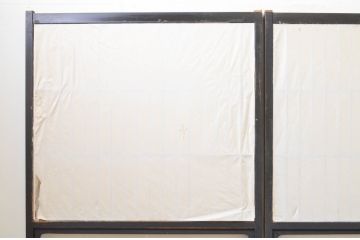 アンティーク建具　腰板欅(ケヤキ)材　和モダンな空間作りにおすすめな障子戸4枚セット(引き戸、格子戸、ガラス帯戸)(R-068853)