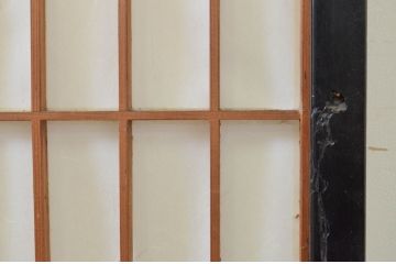 アンティーク建具　腰板欅(ケヤキ)材　和モダンな空間作りにおすすめな障子戸2枚セット(引き戸、格子戸、ガラス帯戸)(R-068854)