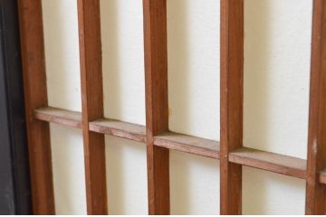 アンティーク建具　腰板欅(ケヤキ)材　和モダンな空間作りにおすすめな障子戸2枚セット(引き戸、格子戸、ガラス帯戸)(R-068855)