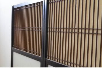 アンティーク建具　落ち着きのある和を演出する障子戸2枚セット(引き戸、ガラス帯戸)(R-068856)
