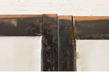 アンティーク建具　腰板欅(ケヤキ)材　上質な和を演出してくれる幅狭障子戸4枚セット(引き戸、ガラス帯戸、格子戸)(R-068858)