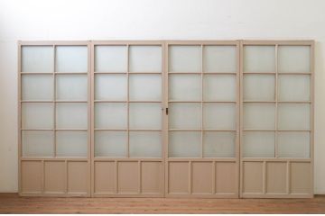 アンティーク建具　ペイント仕上げ限定　レトロな雰囲気づくりにおすすめのガラス戸4枚セット(引き戸)(R-068862)