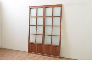 アンティーク建具　どこか懐かしい雰囲気漂う幅狭ガラス戸2枚セット(引き戸)(R-068865)