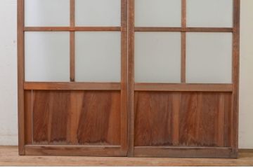 アンティーク建具　どこか懐かしい雰囲気漂う幅狭ガラス戸2枚セット(引き戸)(R-068865)