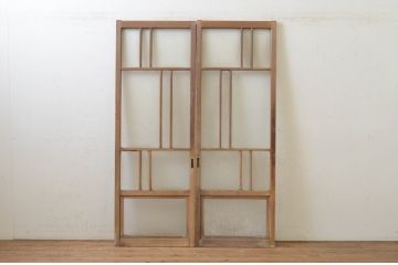 アンティーク建具　大正ロマンなお部屋作りにおすすめな幅狭ガラス戸2枚セット(引き戸)(R-068870)