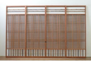 アンティーク建具　涼しげな和の空間を演出する幅狭夏戸4枚セット(引き戸、簾戸、簀戸、葭戸、すど、夏障子)(R-068871)