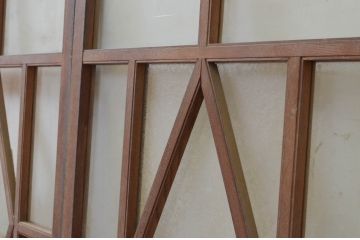アンティーク建具　大正ロマン　総欅(ケヤキ)材　菱形デザイン　ノスタルジックな雰囲気漂う幅狭ガラス窓2枚セット(引き戸、ガラス戸)(R-068875)