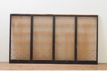 アンティーク建具　両面ガラス　和モダンな雰囲気づくりにおすすめの書院戸4枚セット(窓、組子、引き戸、ガラス戸)(R-068886)