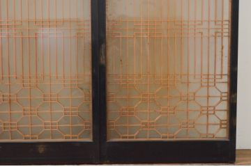 アンティーク建具　両面ガラス　和モダンな雰囲気づくりにおすすめの書院戸4枚セット(窓、組子、引き戸、ガラス戸)(R-068886)