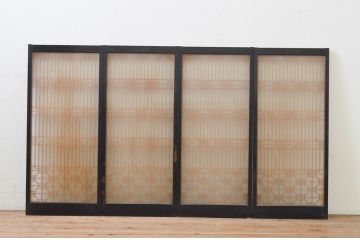 アンティーク建具　両面ガラス　和モダンな雰囲気づくりにおすすめの書院戸4枚セット(窓、組子、引き戸、ガラス戸)(R-068886)