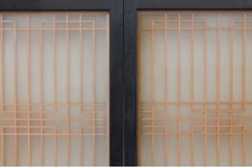 アンティーク建具　両面ガラス　和モダンな雰囲気づくりにおすすめの書院戸4枚セット(窓、組子、引き戸、ガラス戸)(R-068886)