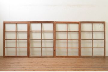 アンティーク建具　古い木味が魅力的なガラス窓4枚セット(引き戸、ガラス戸)(R-068893)
