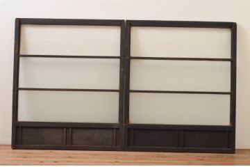 アンティーク建具　ノスタルジックな雰囲気溢れるガラス窓2枚セット(引き戸、ガラス戸)(R-068896)