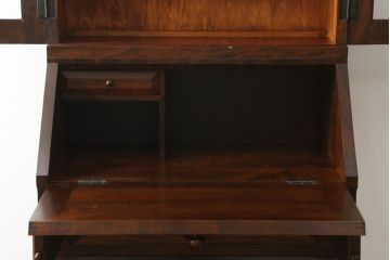 和製ビンテージ　希少　松本民芸家具　#100型　モールガラスがレトロなビューロー(ライティングビューロー、本箱、キャビネット、収納棚、戸棚、ワークデスク、在宅ワーク、在宅用、引き出し、ヴィンテージ)(R-068904)