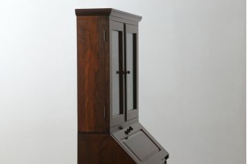 和製ビンテージ　希少　松本民芸家具　#100型　モールガラスがレトロなビューロー(ライティングビューロー、本箱、キャビネット、収納棚、戸棚、ワークデスク、在宅ワーク、在宅用、引き出し、ヴィンテージ)(R-068904)