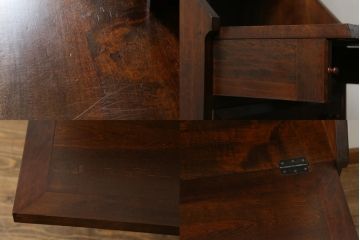 和製ビンテージ　希少　松本民芸家具　#100型　モールガラスがレトロなビューロー(ライティングビューロー、本箱、キャビネット、収納棚、戸棚、ワークデスク、在宅ワーク、在宅用、引き出し、ヴィンテージ)(R-068904)