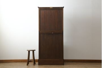 和製ビンテージ　希少　松本民芸家具　#100型　モールガラスがレトロなビューロー(ライティングビューロー、本箱、キャビネット、収納棚、戸棚、ワークデスク、在宅ワーク、在宅用、引き出し、ヴィンテージ)(R-068904)