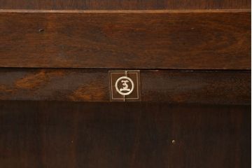 和製ビンテージ　希少　松本民芸家具　#100型　モールガラスがレトロなビューロー(ライティングビューロー、本箱、キャビネット、収納棚、戸棚、ワークデスク、在宅ワーク、在宅用、引き出し、ヴィンテージ)(R-068904)