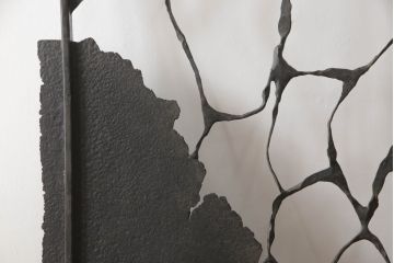 中古　希少　抽象アート　ロートアイアン　インダストリアルの空間づくりに活躍する鉄製ゲート(門扉、ドア、フェンス)(R-068916)