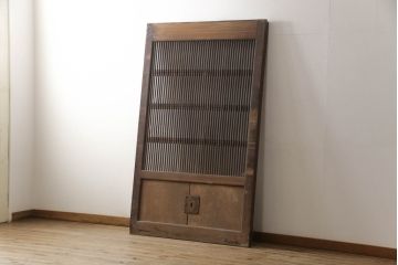 アンティーク建具　総欅(ケヤキ)材　上質な和の雰囲気を高める桟の細かい格子蔵戸1枚(引き戸、格子戸、玄関戸)(R-068918)