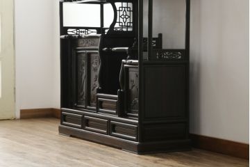中古　黒檀無垢材　上質なこだわりの空間づくりにおすすめの飾り棚(茶棚、戸棚、収納棚、違い棚)(R-068919)