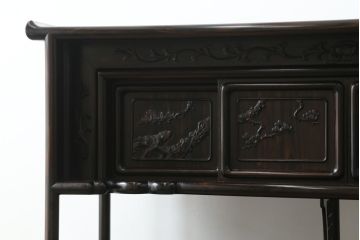 中古　黒檀無垢材　上質なこだわりの空間づくりにおすすめの飾り棚(茶棚、戸棚、収納棚、違い棚)(R-068919)