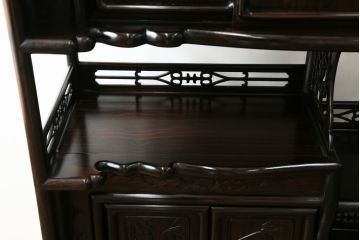 中古　黒檀無垢材　上質なこだわりの空間づくりにおすすめの飾り棚(茶棚、戸棚、収納棚、違い棚)(R-068919)