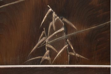 和製アンティーク　高級杉材　大迫力の鯉の漆絵入り衝立て(つい立て、衝い立て、パーテーション、仕切り)(R-068920)