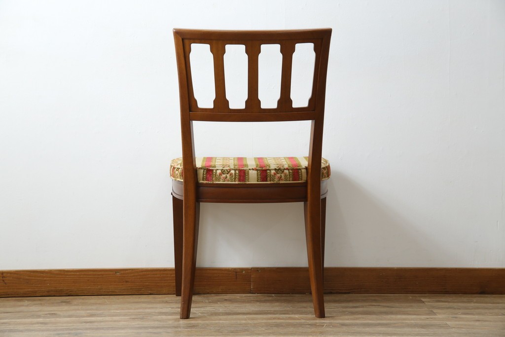 中古　DREXEL HERITAGE(ドレクセルヘリテイジ)　ストライプ柄のファブリックが目を引くアームレスチェア(ダイニングチェア、椅子、イス)(R-068939)