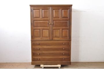 中古　伊勢丹デパート取り扱い品　ナラ(楢)材　内部キリ(桐)材　品のある佇まいが美しい民芸風和タンス(衣装箪笥、整理たんす、着物タンス、収納箪笥、引き出し)(定価約90万円)(R-068962)