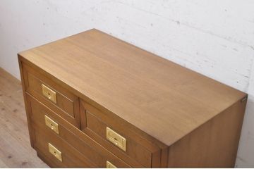 中古　カリモク　domani(ドマーニ)　Morganton(モーガントン)　希少なライトコニャック色　ゴールドの引手が高級感を演出するドロワーチェスト(引き出し、サイドチェスト)(R-068964)