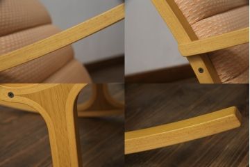 中古　天童木工(Tendo)　明るい色合いが部屋を彩るロッキングチェアとオットマンのセット(アームチェア、揺り椅子、イス、フットスツール)(定価約15万円)(R-068974)