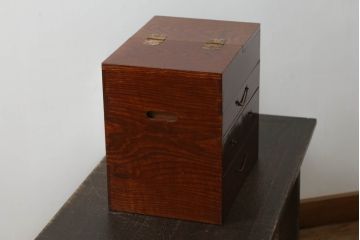 和製アンティーク　木目が美しい小引き出し(ドレッサー、メイクボックス、化粧品ボックス、化粧箱、ミニ鏡台)(R-068979)