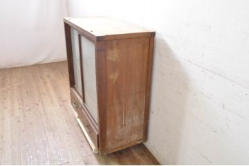和製アンティーク　昭和レトロな雰囲気漂うシンプルな収納棚(キャビネット、食器棚、本箱、書棚、戸棚)(R-068986)