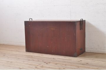 和製アンティーク 漆塗り 味わい深い佇まいが魅力の二本松箪笥ローチェスト(ローボード、時代箪笥、和タンス、衣装たんす、整理タンス、収納タンス、引き出し、テレビ台、テレビボード)(R-068998)