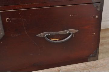 和製アンティーク 漆塗り 味わい深い佇まいが魅力の二本松箪笥ローチェスト(ローボード、時代箪笥、和タンス、衣装たんす、整理タンス、収納タンス、引き出し、テレビ台、テレビボード)(R-068998)