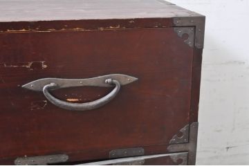 和製アンティーク 漆塗り 味わい深い佇まいが魅力の二本松箪笥ローチェスト(ローボード、時代箪笥、和タンス、衣装たんす、整理タンス、収納タンス、引き出し、テレビ台、テレビボード)(R-068999)