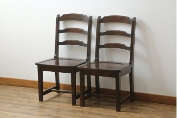 中古　北海道民芸家具　HM620　滑らかな木肌が上品なダイニングチェア2脚セット(椅子、イス、ダイニングチェア、板座チェア、ラダーバックチェア)(R-069003)